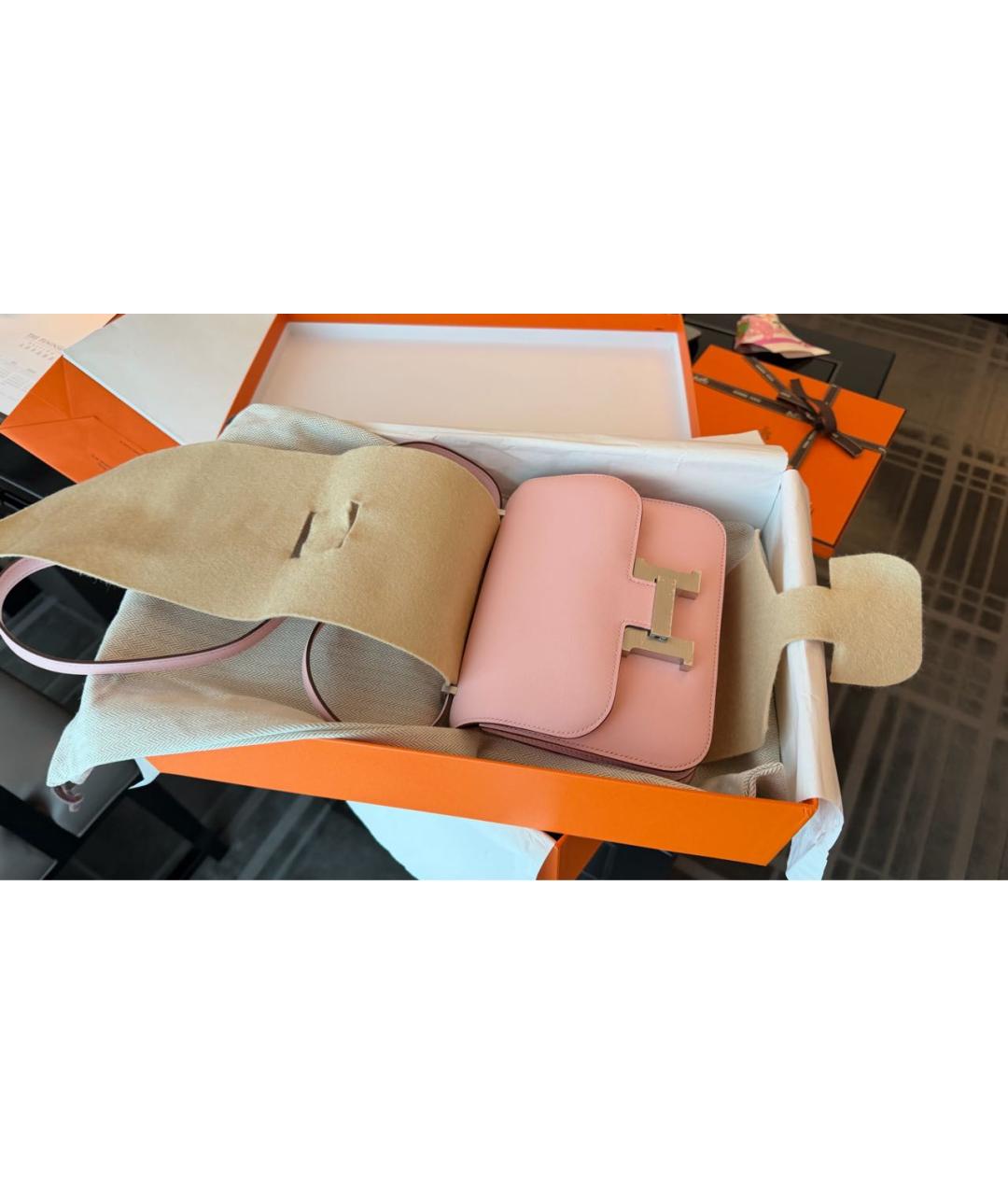 HERMES Розовая кожаная сумка через плечо, фото 2