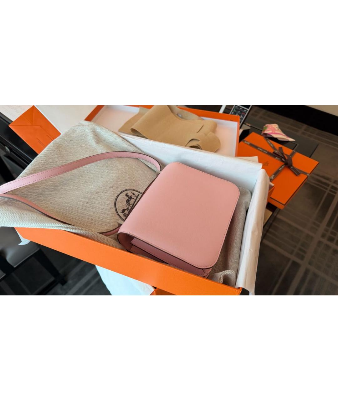 HERMES Розовая кожаная сумка через плечо, фото 4