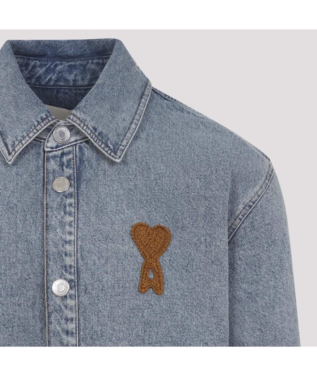 Ami Paris Голубая хлопковая кэжуал рубашка, фото 3