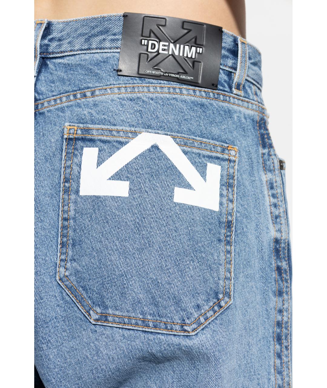 OFF-WHITE Голубые хлопковые прямые джинсы, фото 3