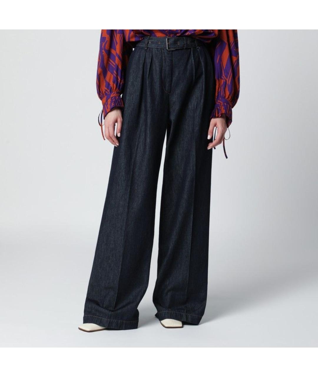 DRIES VAN NOTEN Синие хлопковые прямые брюки, фото 3