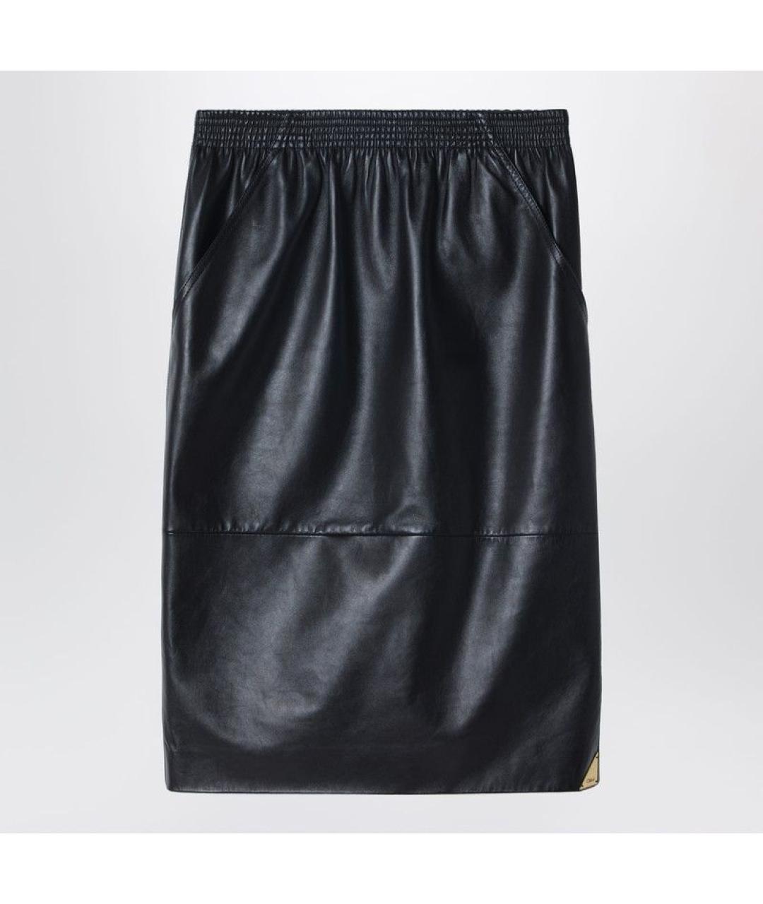 CHLOE Черная кожаная юбка миди, фото 3