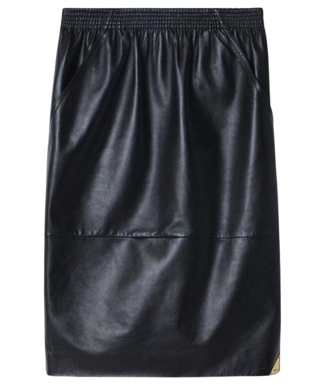CHLOE Черная кожаная юбка миди, фото 1