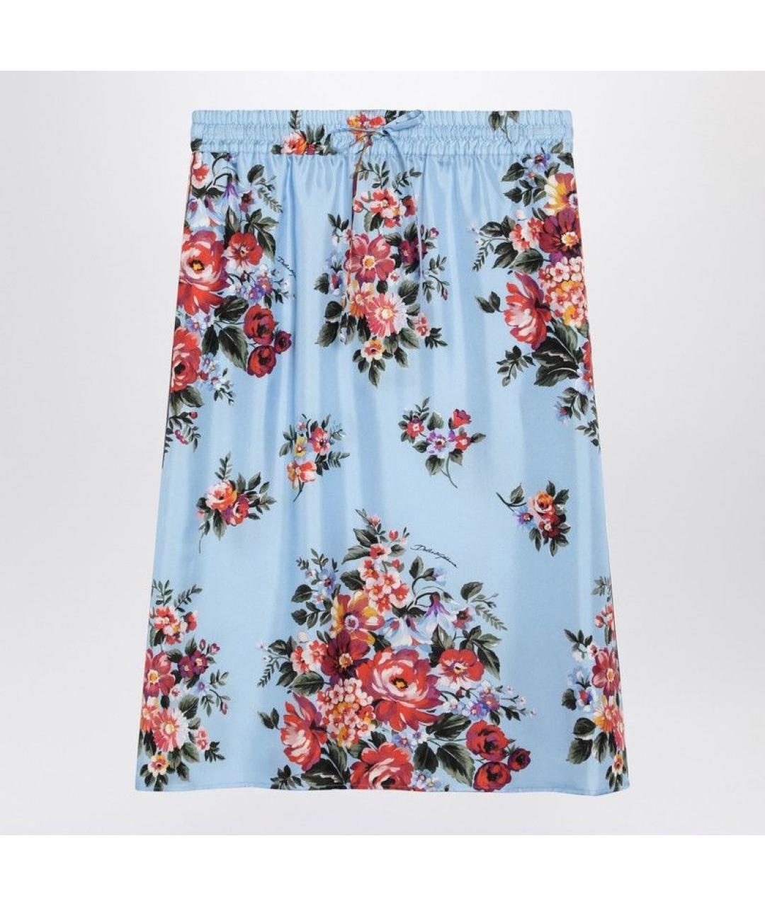 DOLCE&GABBANA Голубая шелковая юбка миди, фото 3