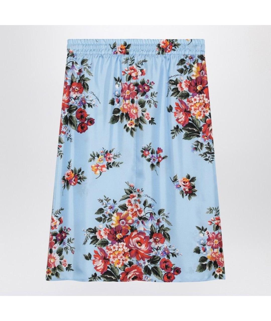 DOLCE&GABBANA Голубая шелковая юбка миди, фото 2