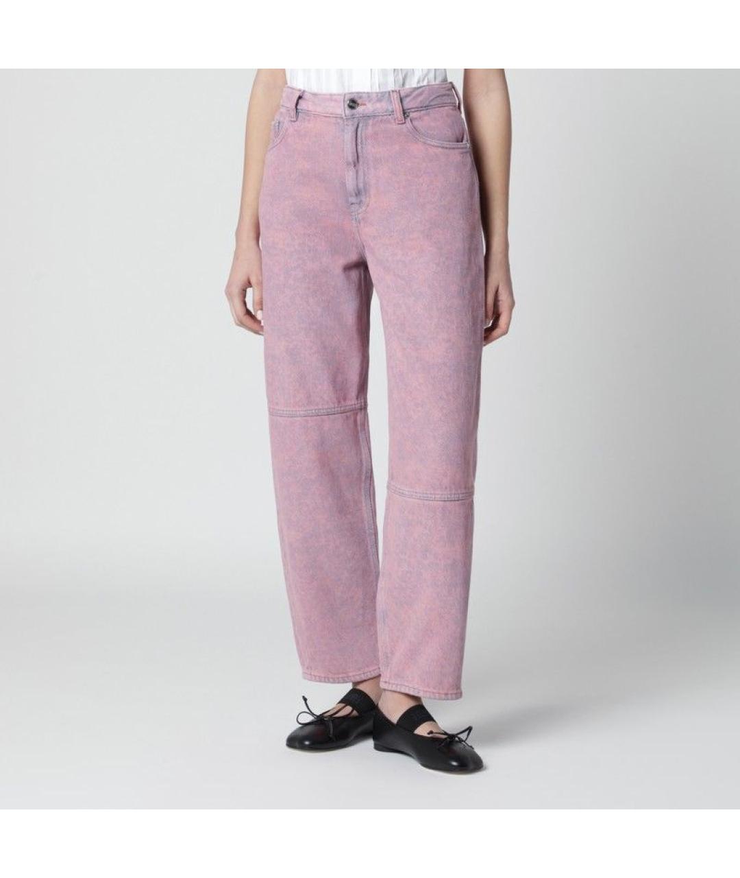 GANNI Розовые хлопковые прямые джинсы, фото 3