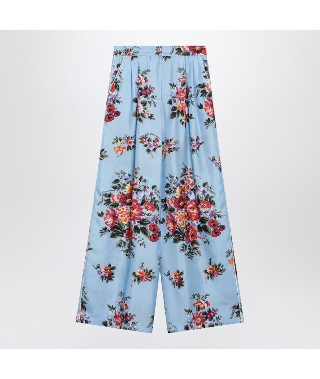 DOLCE&GABBANA Голубые шелковые прямые брюки, фото 3