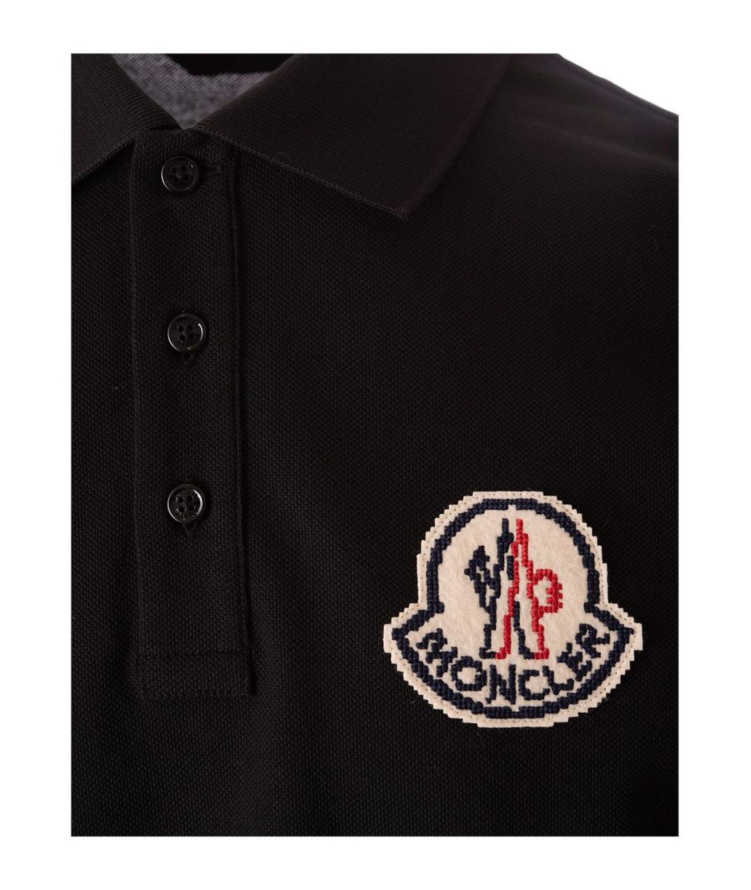 MONCLER Черное хлопковое поло с коротким рукавом, фото 3