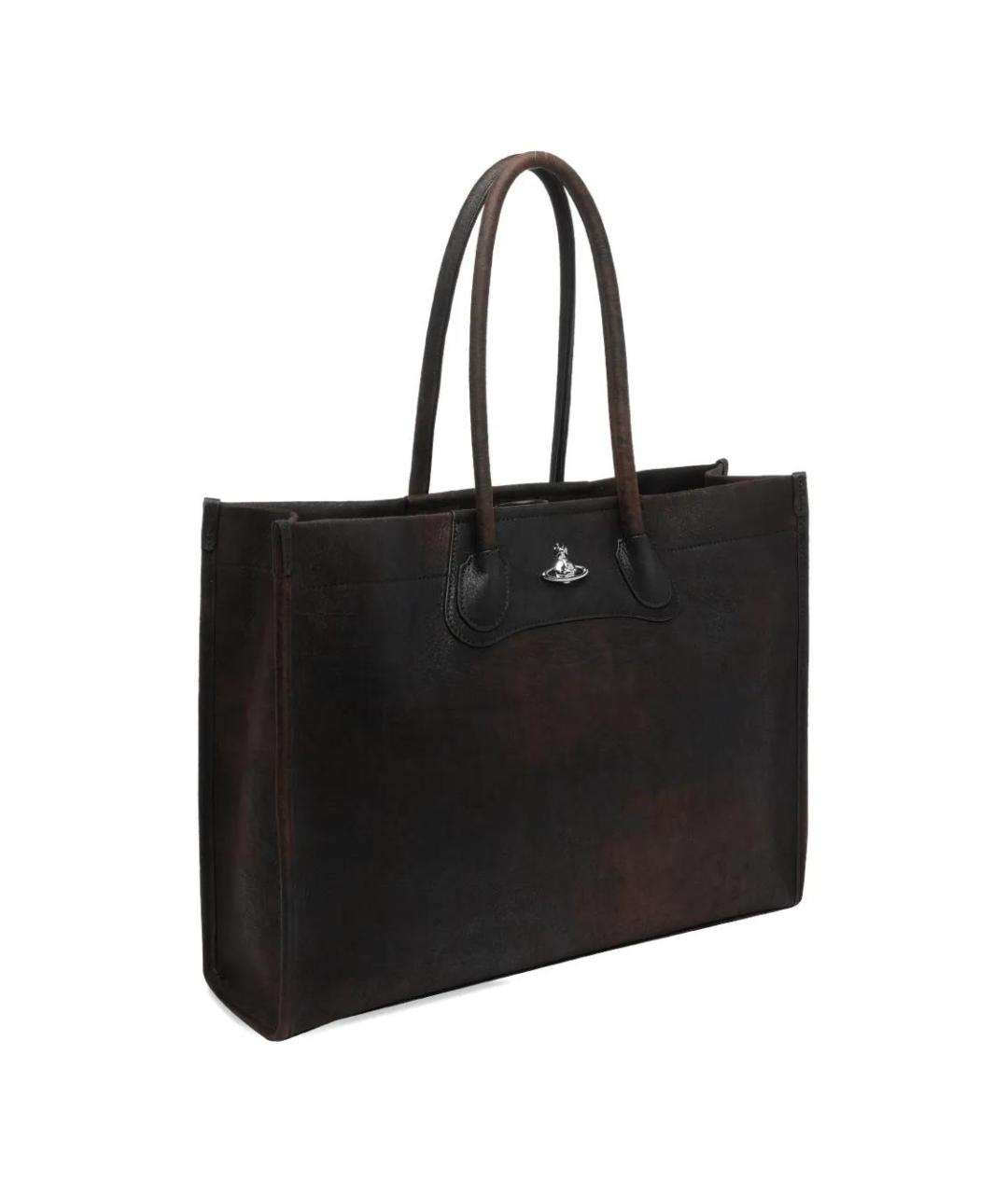 VIVIENNE WESTWOOD Коричневая кожаная сумка тоут, фото 3