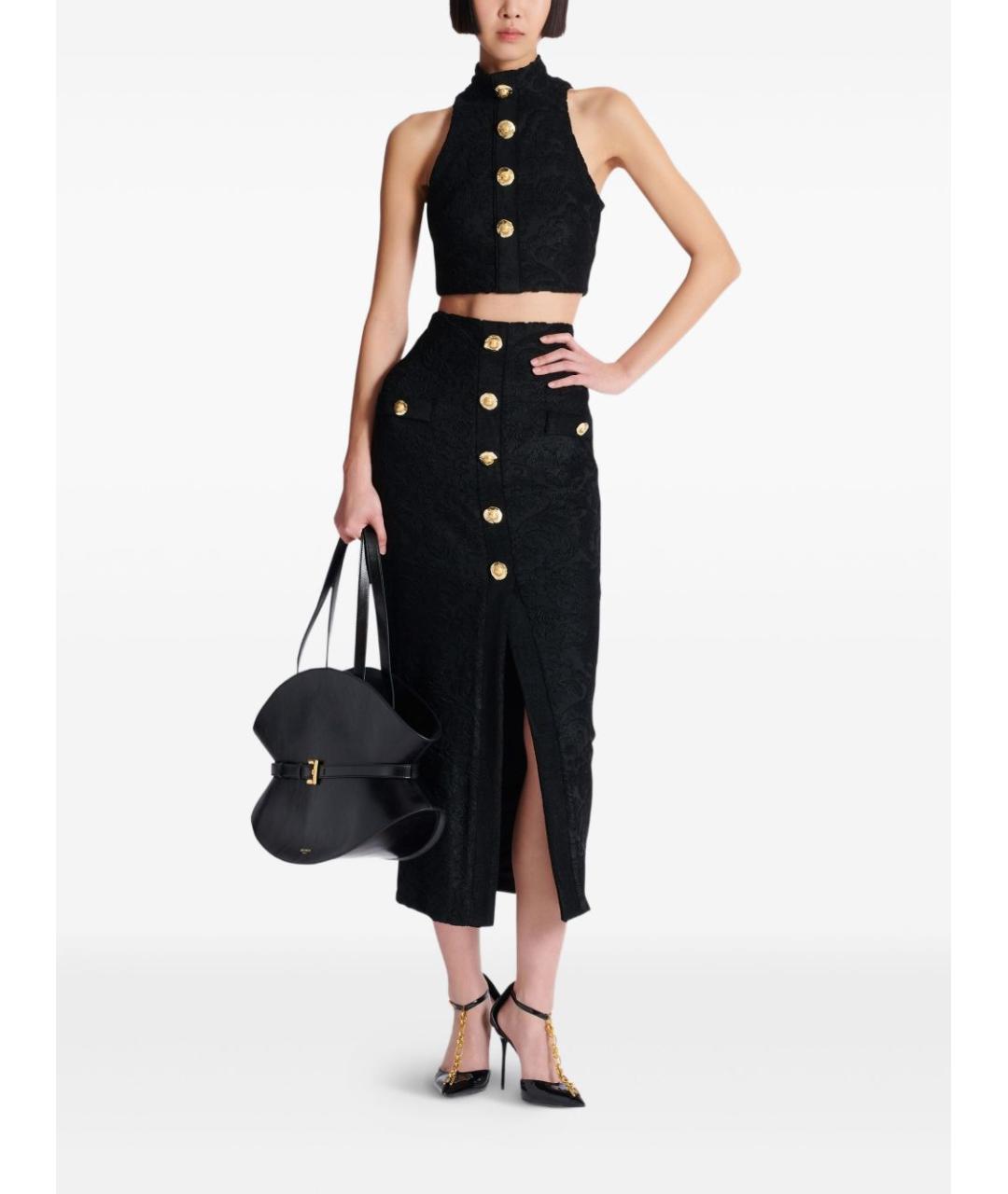 BALMAIN Черная вискозная юбка миди, фото 3