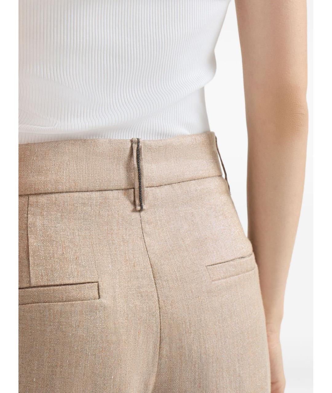 BRUNELLO CUCINELLI Бежевые шерстяные прямые брюки, фото 3