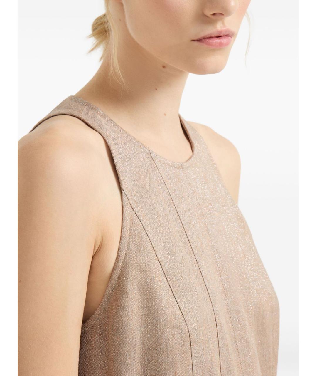 BRUNELLO CUCINELLI Бежевое льняное повседневное платье, фото 3