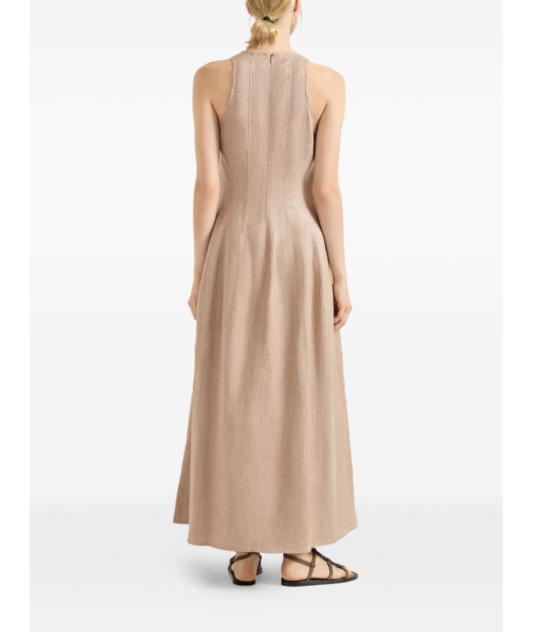 BRUNELLO CUCINELLI Бежевое льняное повседневное платье, фото 4