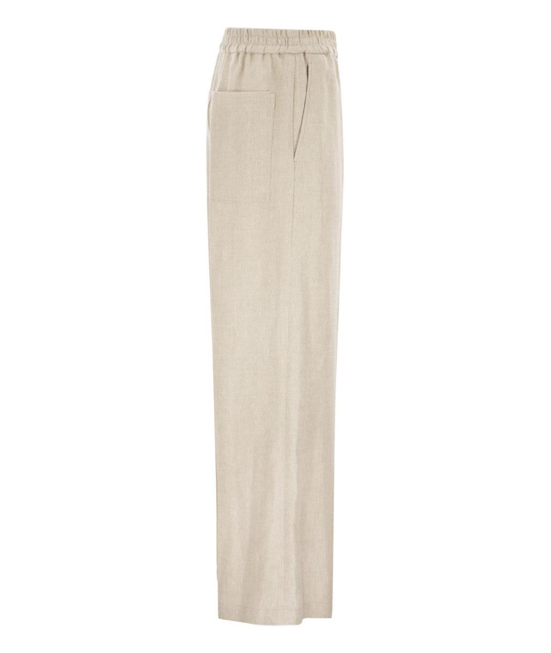 BRUNELLO CUCINELLI Бежевые льняные прямые брюки, фото 2