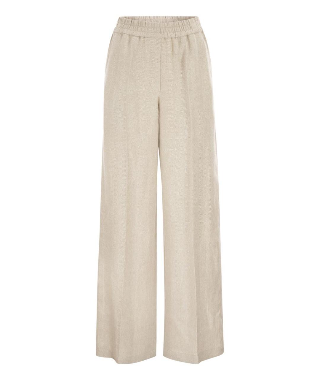 BRUNELLO CUCINELLI Бежевые льняные прямые брюки, фото 1