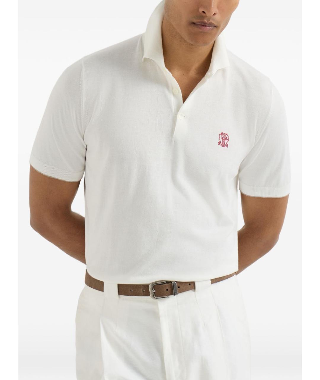 BRUNELLO CUCINELLI Белое хлопковое поло с длинным рукавом, фото 2