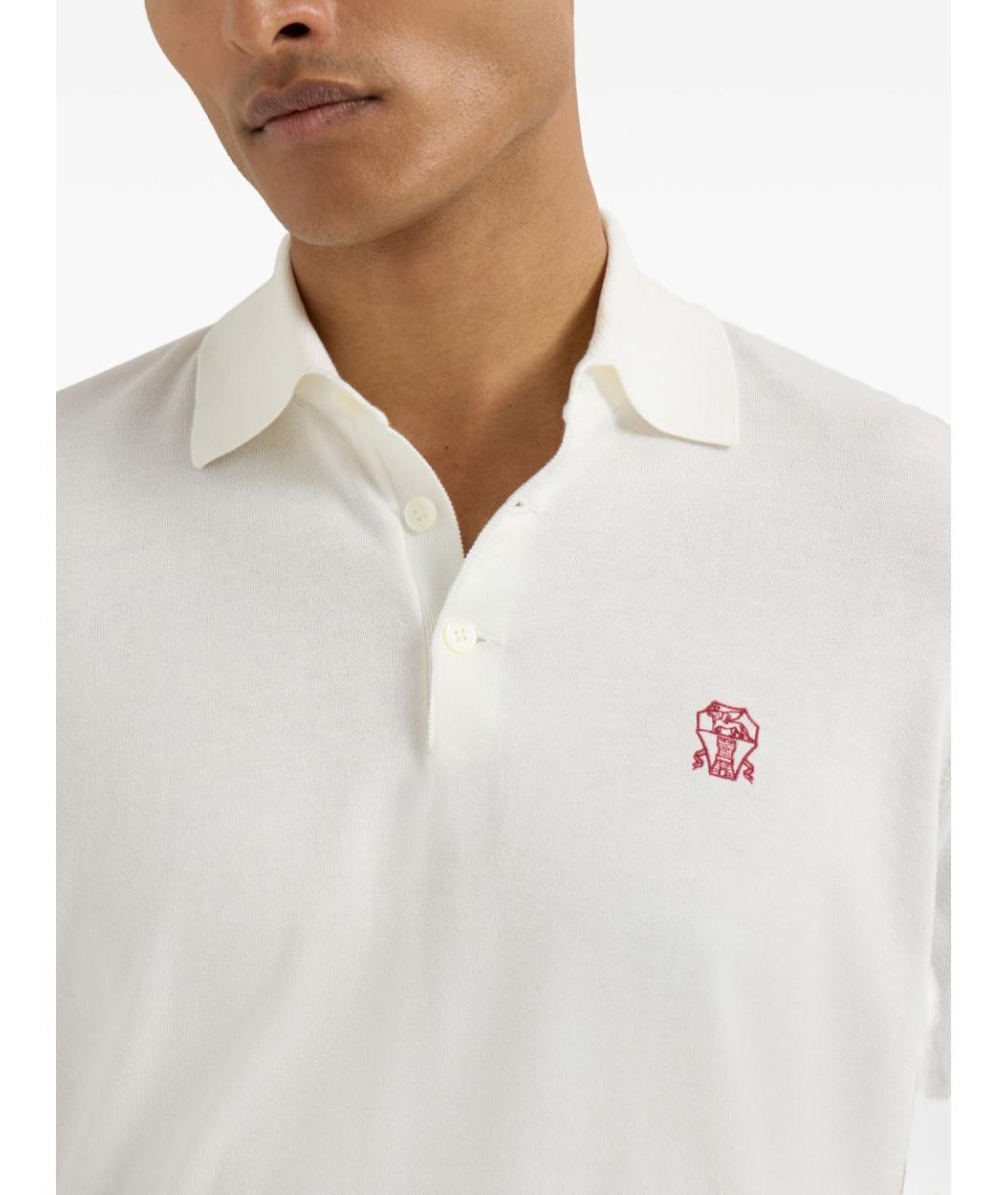 BRUNELLO CUCINELLI Белое хлопковое поло с длинным рукавом, фото 3