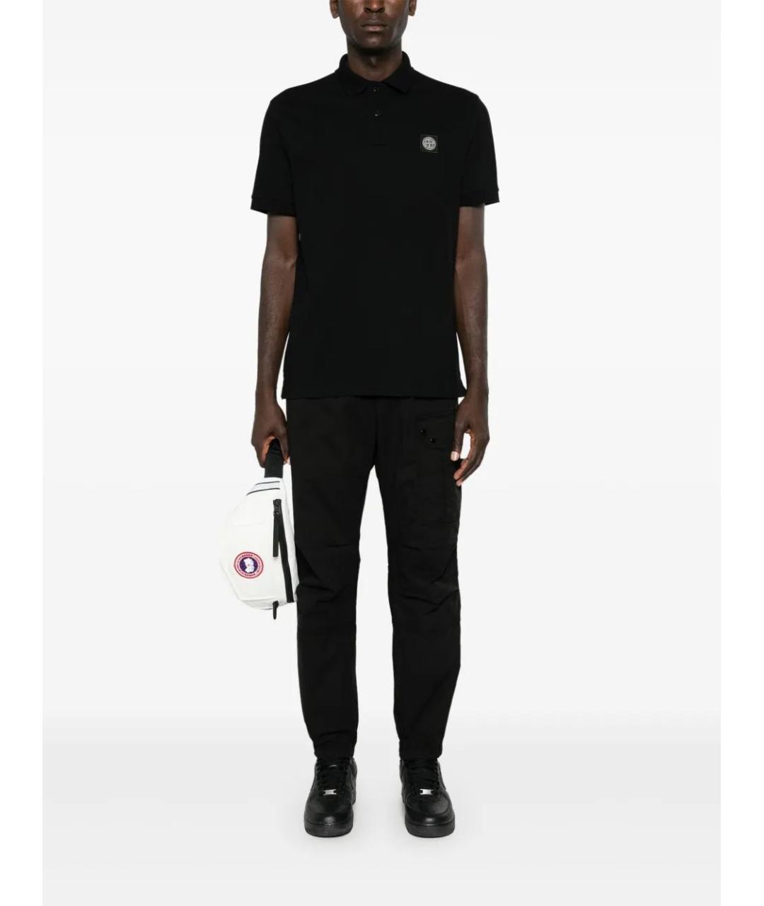 STONE ISLAND Черное хлопковое поло с коротким рукавом, фото 2