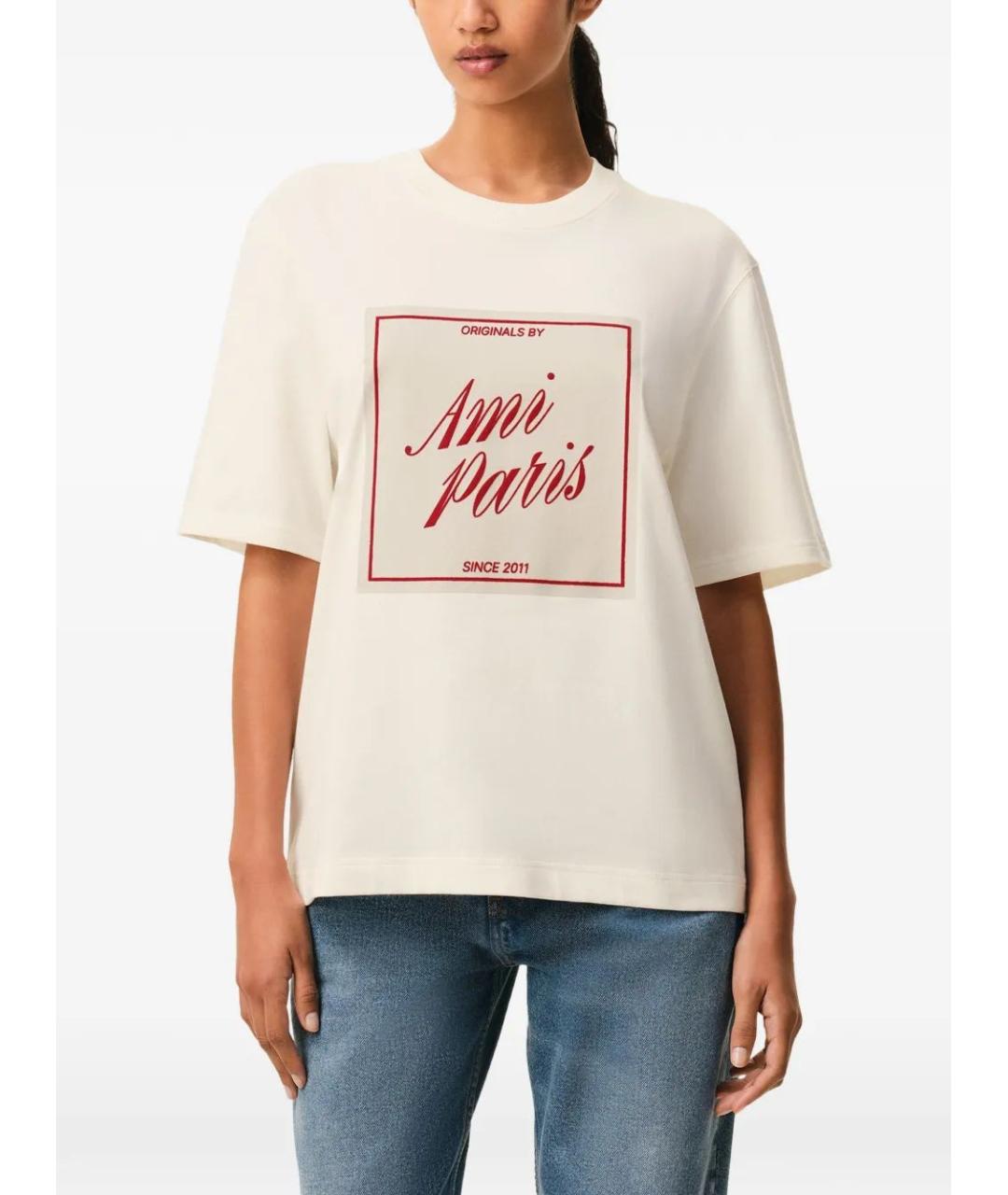 Ami Paris Бежевая хлопковая футболка, фото 3