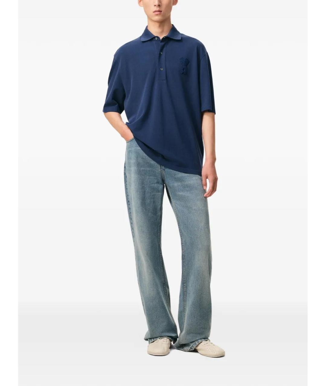 Ami Paris Синее хлопковое поло с коротким рукавом, фото 2