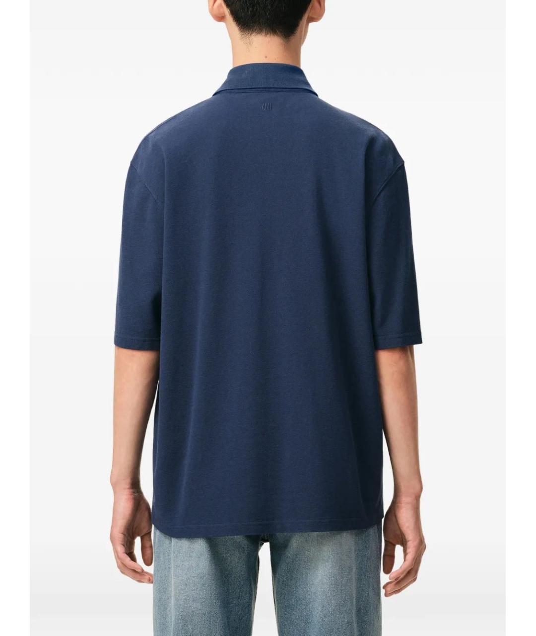 Ami Paris Синее хлопковое поло с коротким рукавом, фото 4
