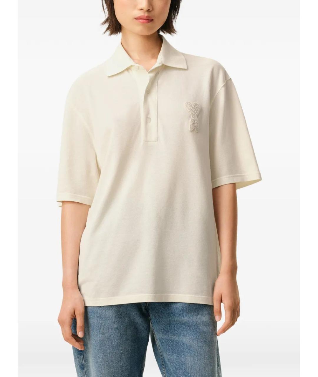 Ami Paris Бежевое хлопковое поло с коротким рукавом, фото 3