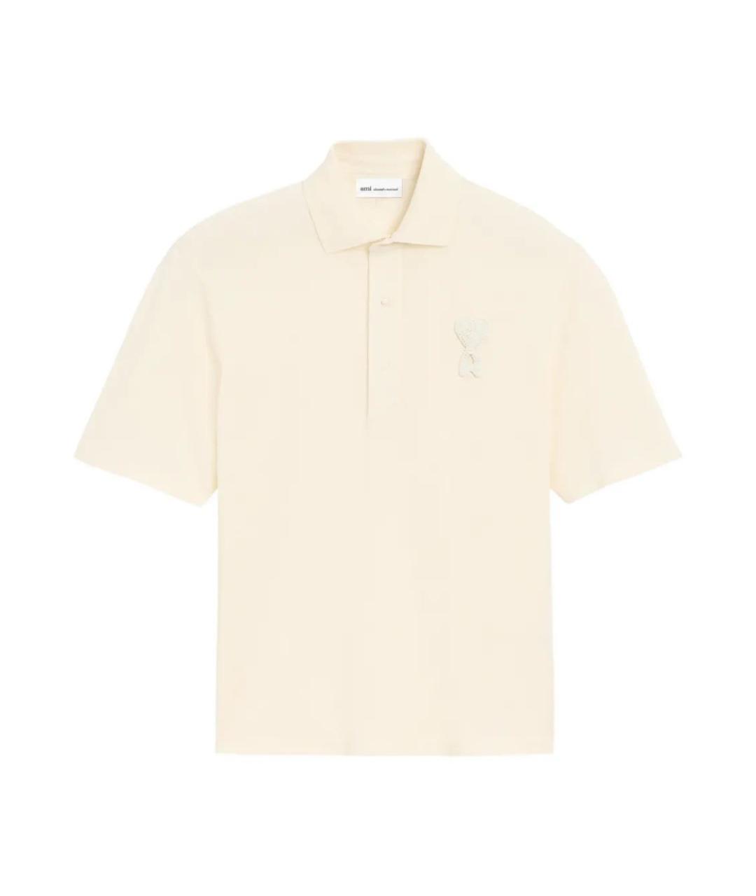 Ami Paris Бежевое хлопковое поло с коротким рукавом, фото 1