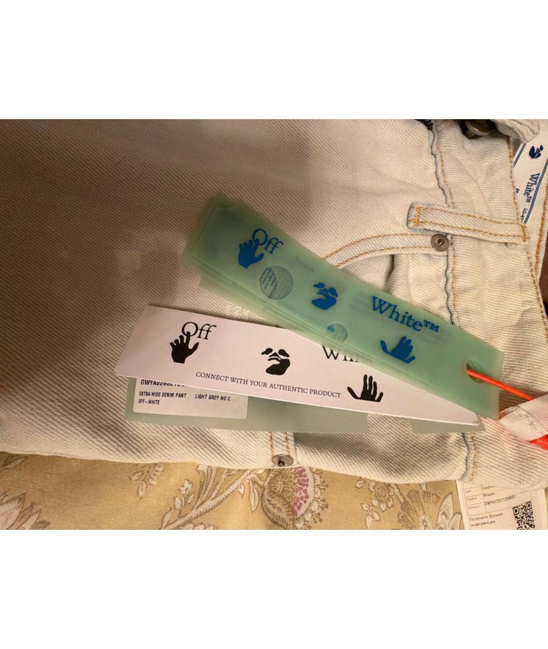 OFF-WHITE Голубые хлопковые прямые джинсы, фото 5