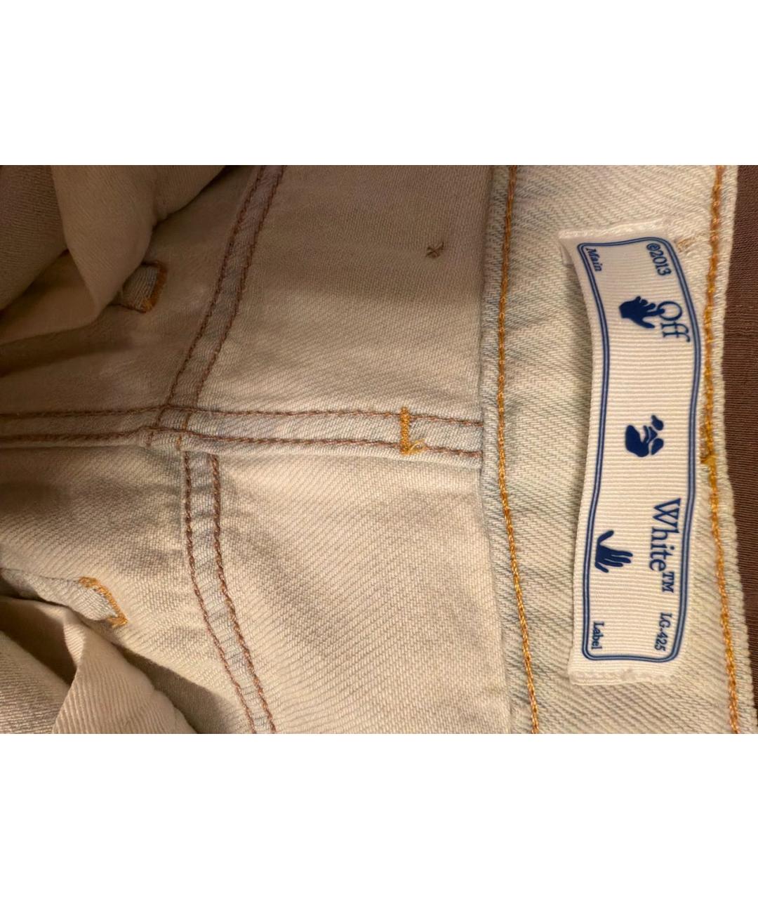 OFF-WHITE Голубые хлопковые прямые джинсы, фото 3