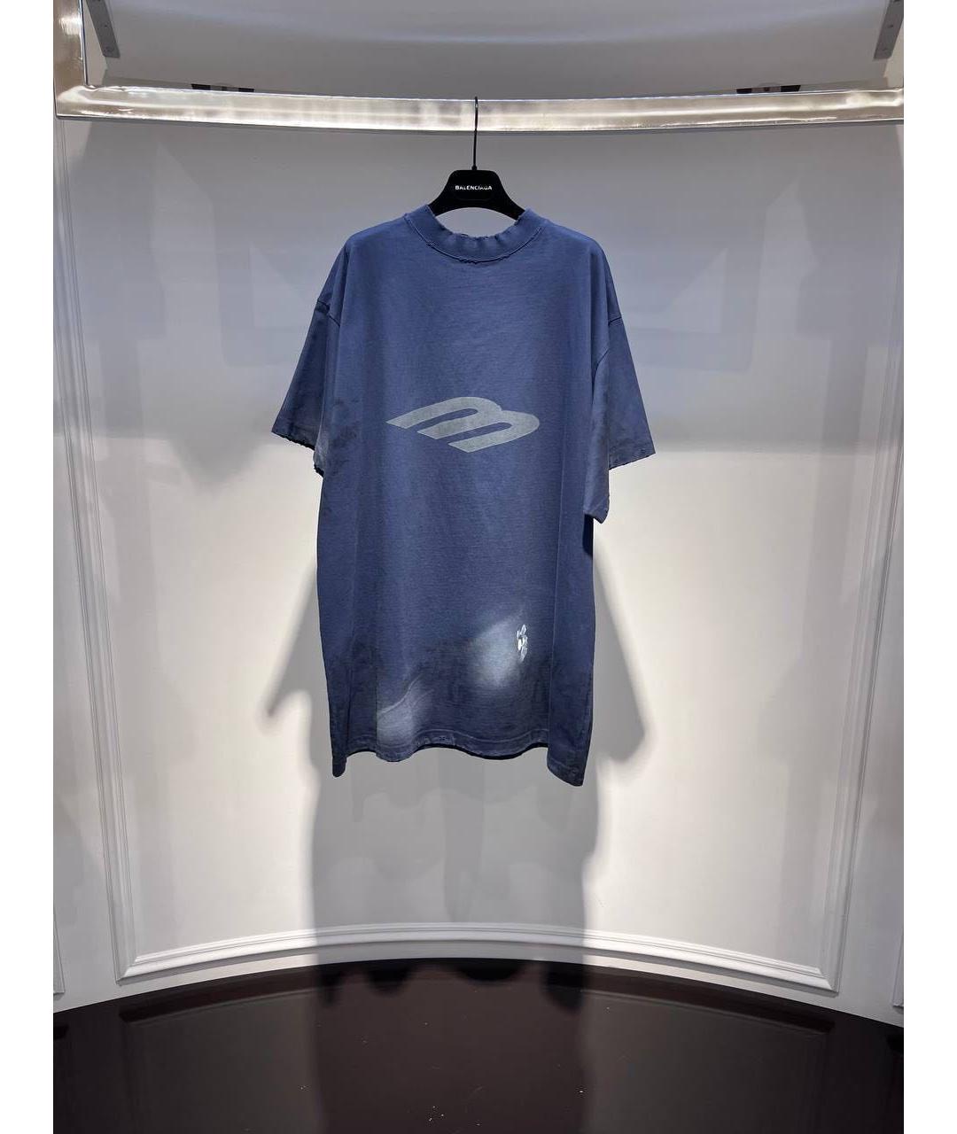 BALENCIAGA Синяя хлопковая футболка, фото 2