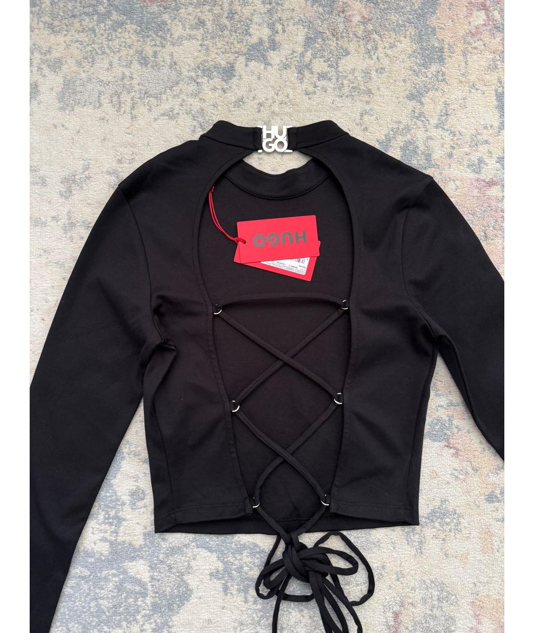 HUGO BOSS Черный хлопко-эластановый джемпер / свитер, фото 3