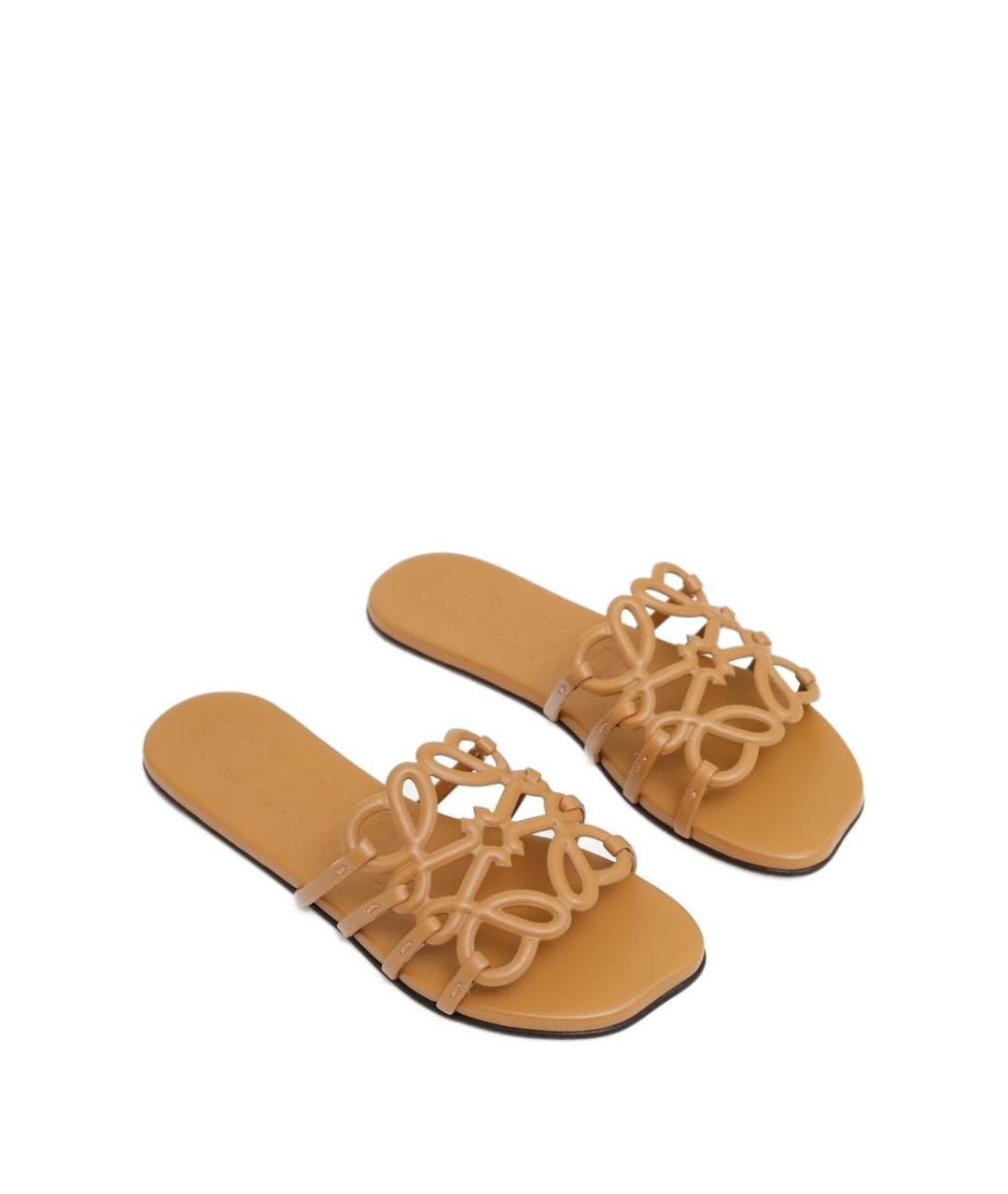 LOEWE Бежевые кожаные шлепанцы, фото 3