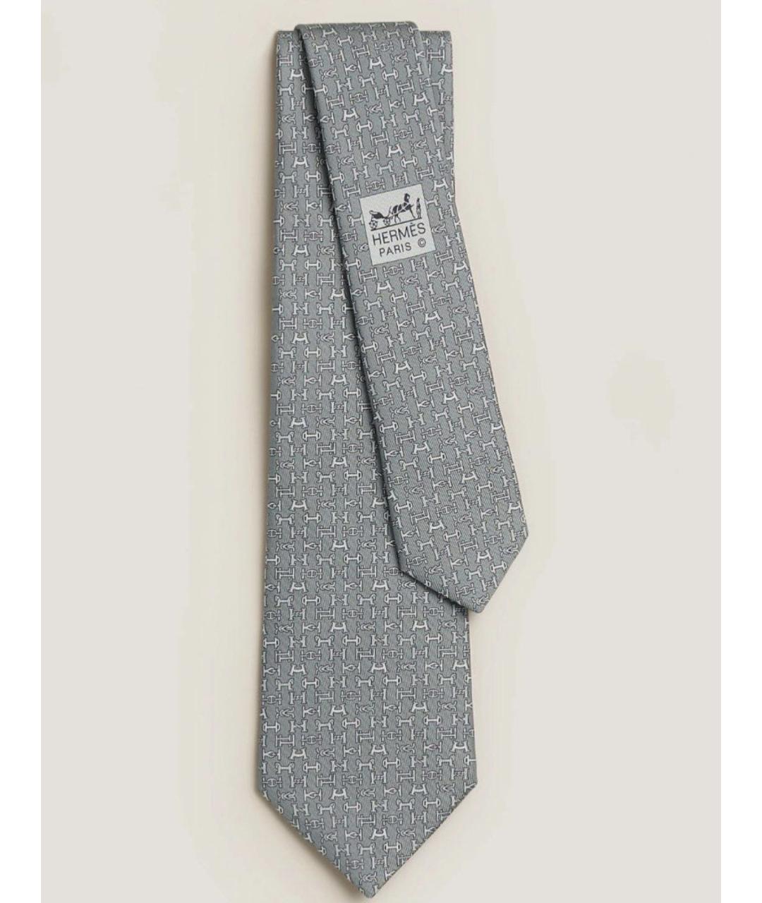 HERMES Серый шелковый галстук, фото 2