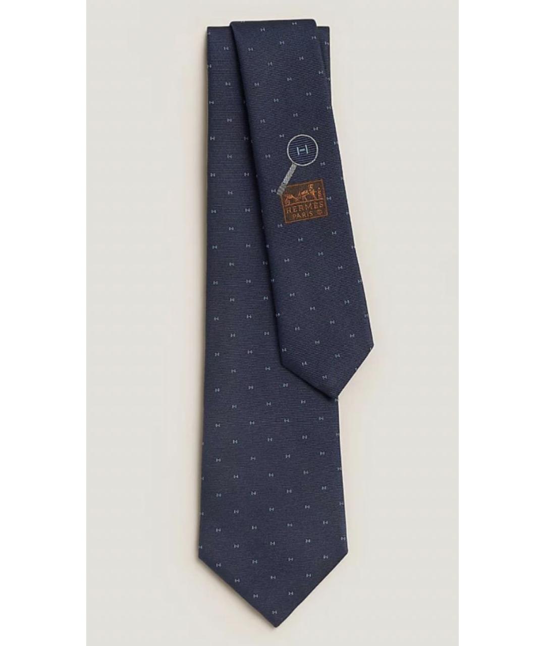HERMES Темно-синий шелковый галстук, фото 2