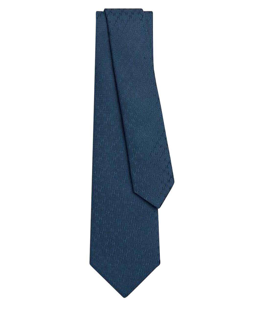 HERMES Темно-синий шелковый галстук, фото 1