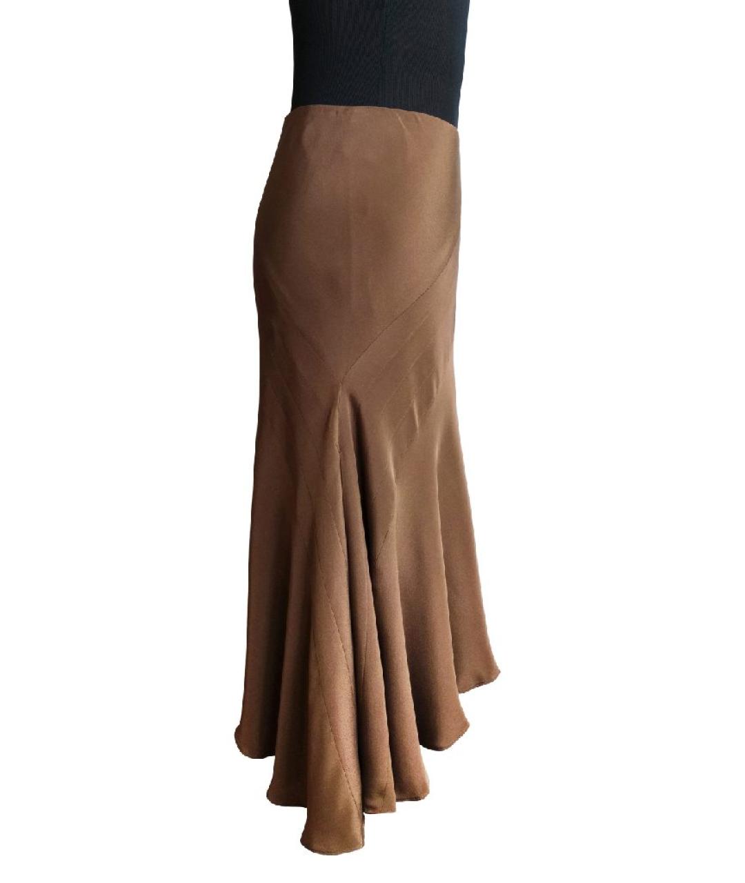 RALPH LAUREN Коричневая шелковая юбка миди, фото 5