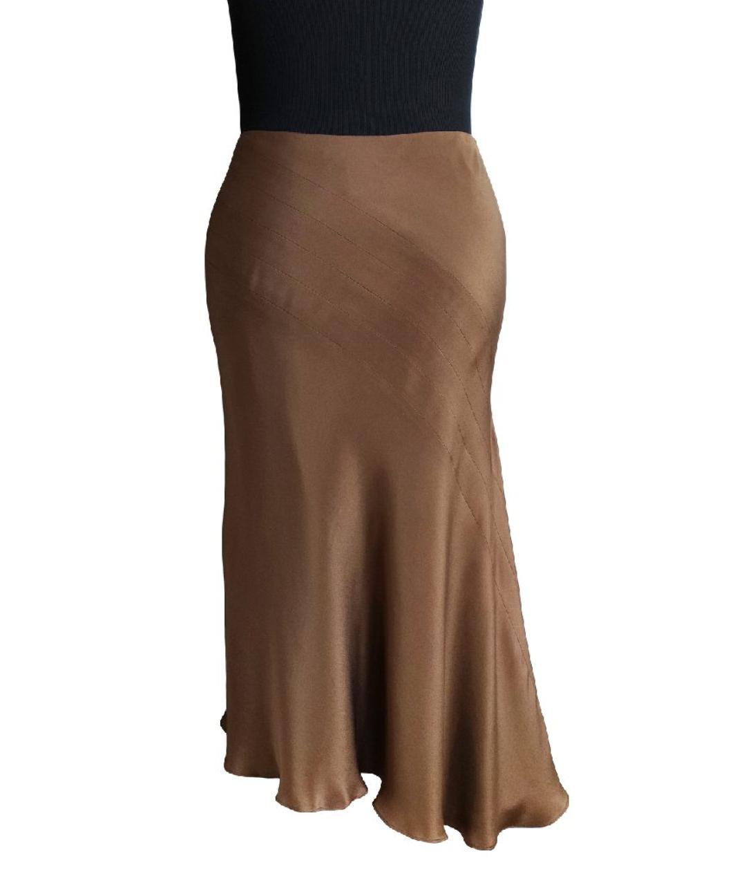 RALPH LAUREN Коричневая шелковая юбка миди, фото 4