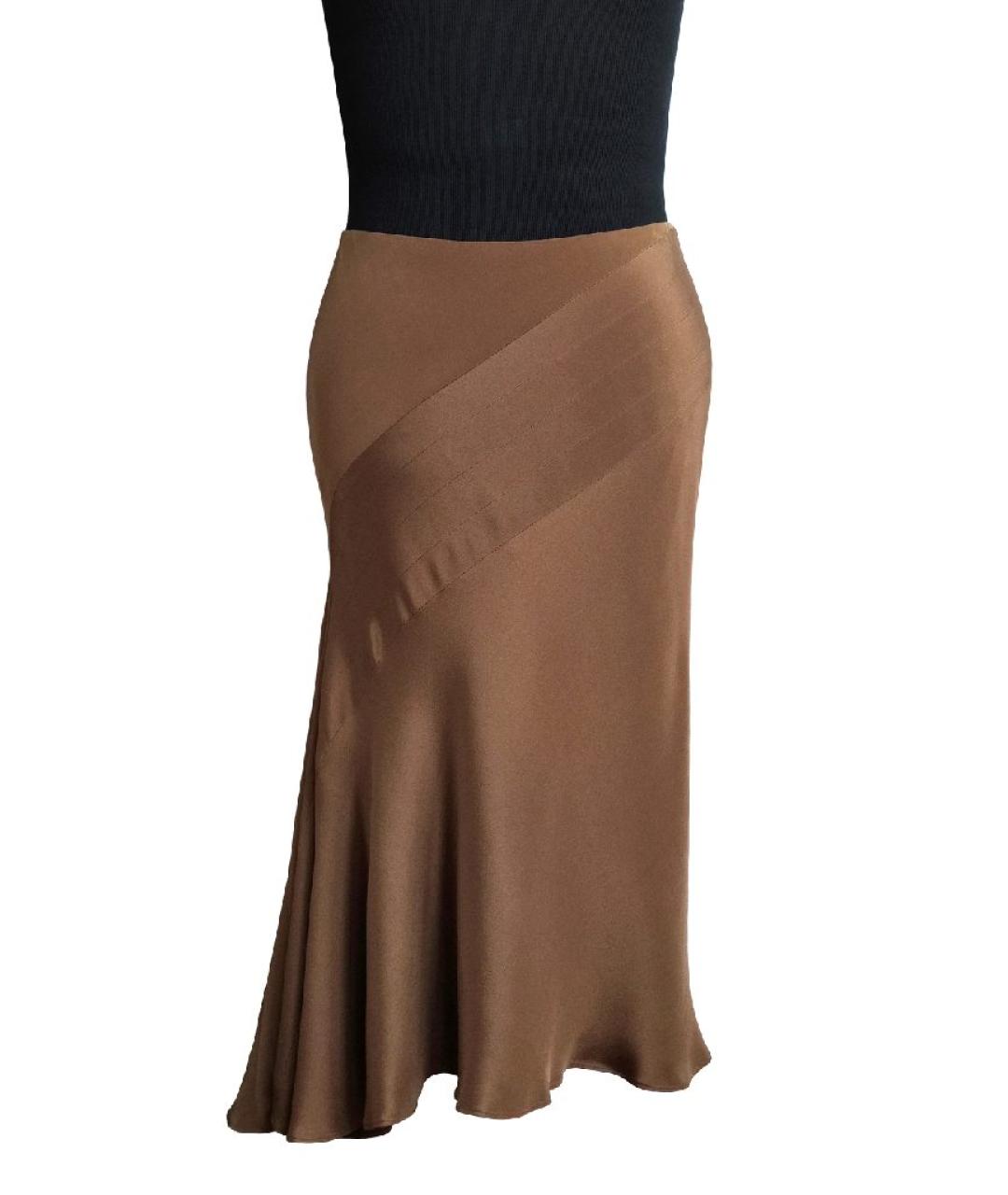 RALPH LAUREN Коричневая шелковая юбка миди, фото 3
