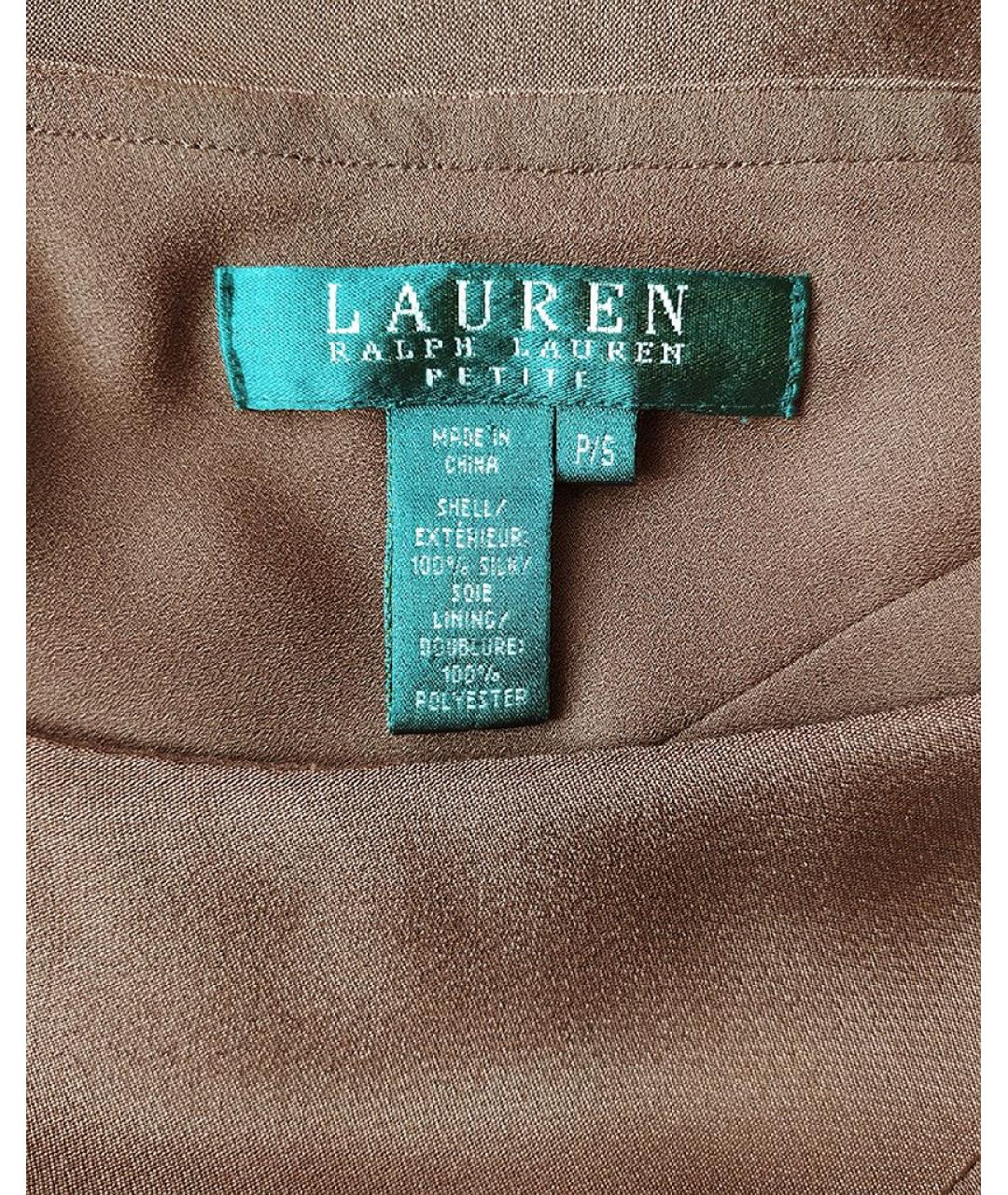 RALPH LAUREN Коричневая шелковая юбка миди, фото 2