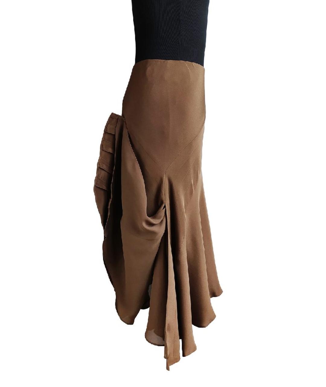 RALPH LAUREN Коричневая шелковая юбка миди, фото 6