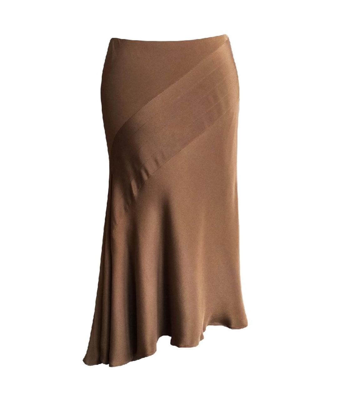 RALPH LAUREN Коричневая шелковая юбка миди, фото 9
