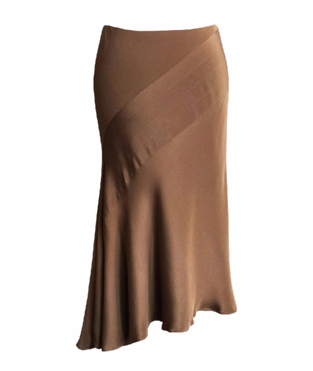 RALPH LAUREN Коричневая шелковая юбка миди, фото 1