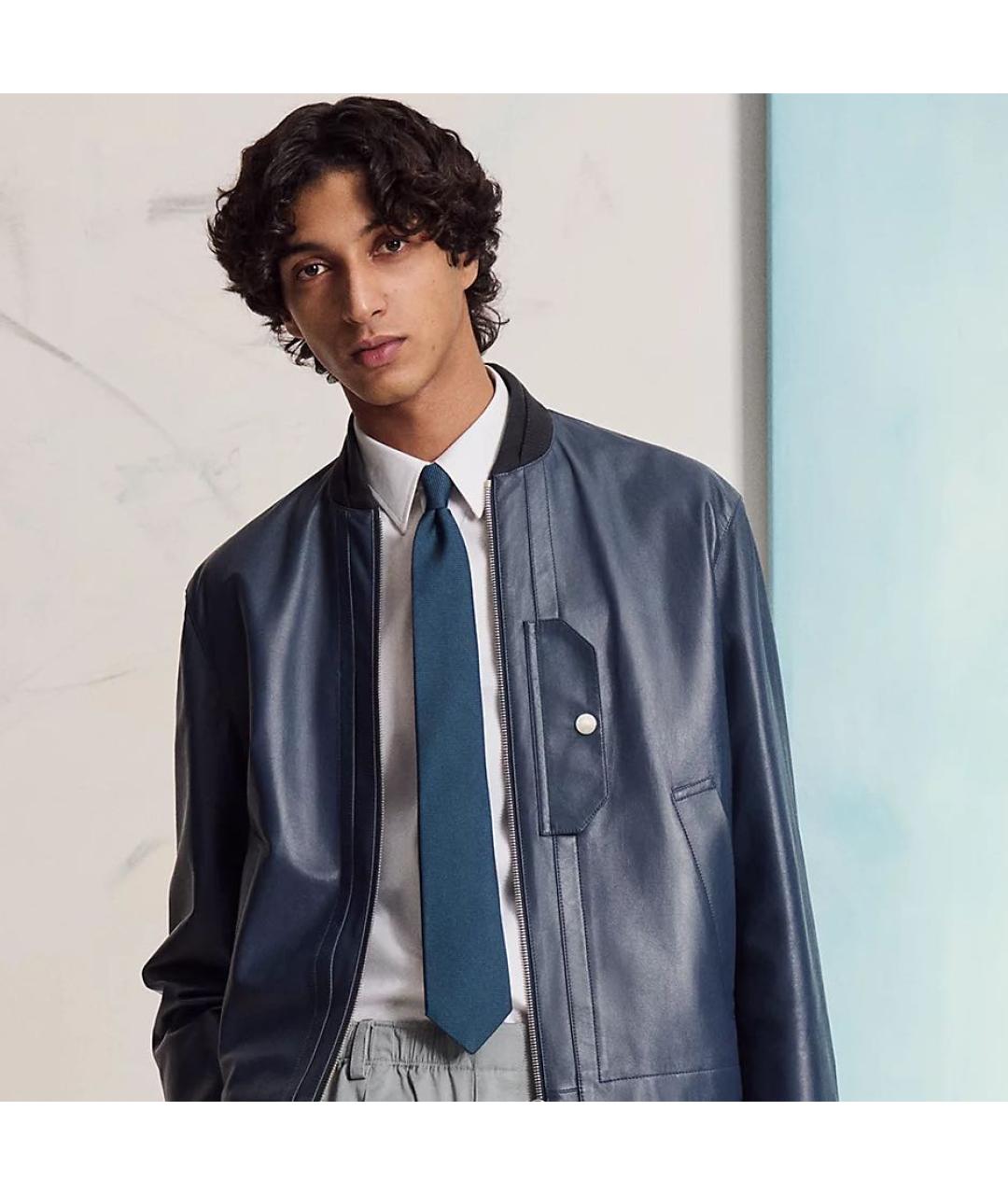 HERMES Темно-синий шелковый галстук, фото 4