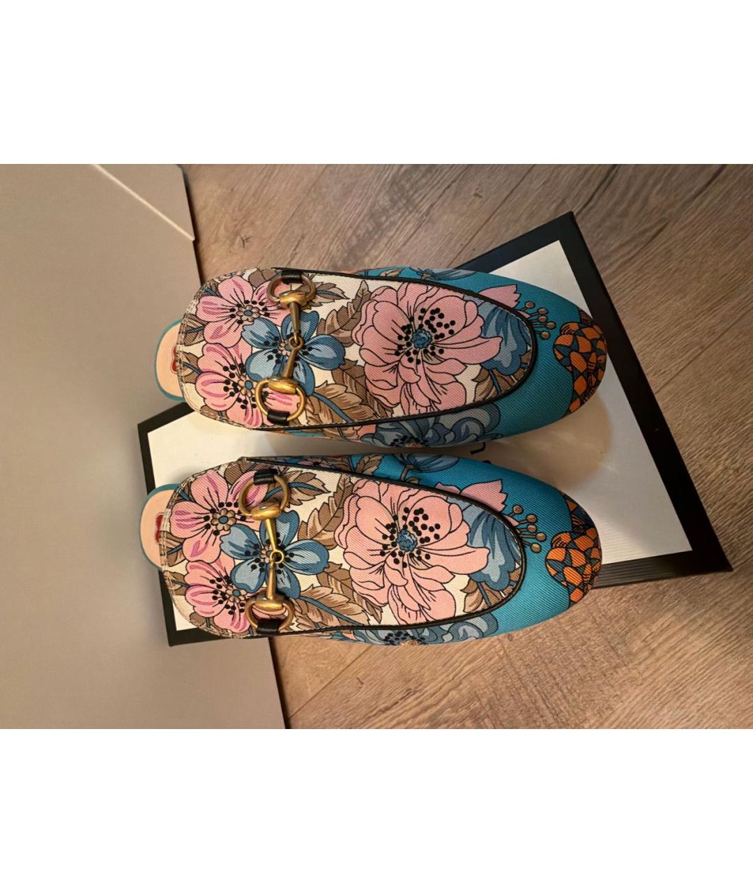 GUCCI Синие текстильные сабо, фото 6