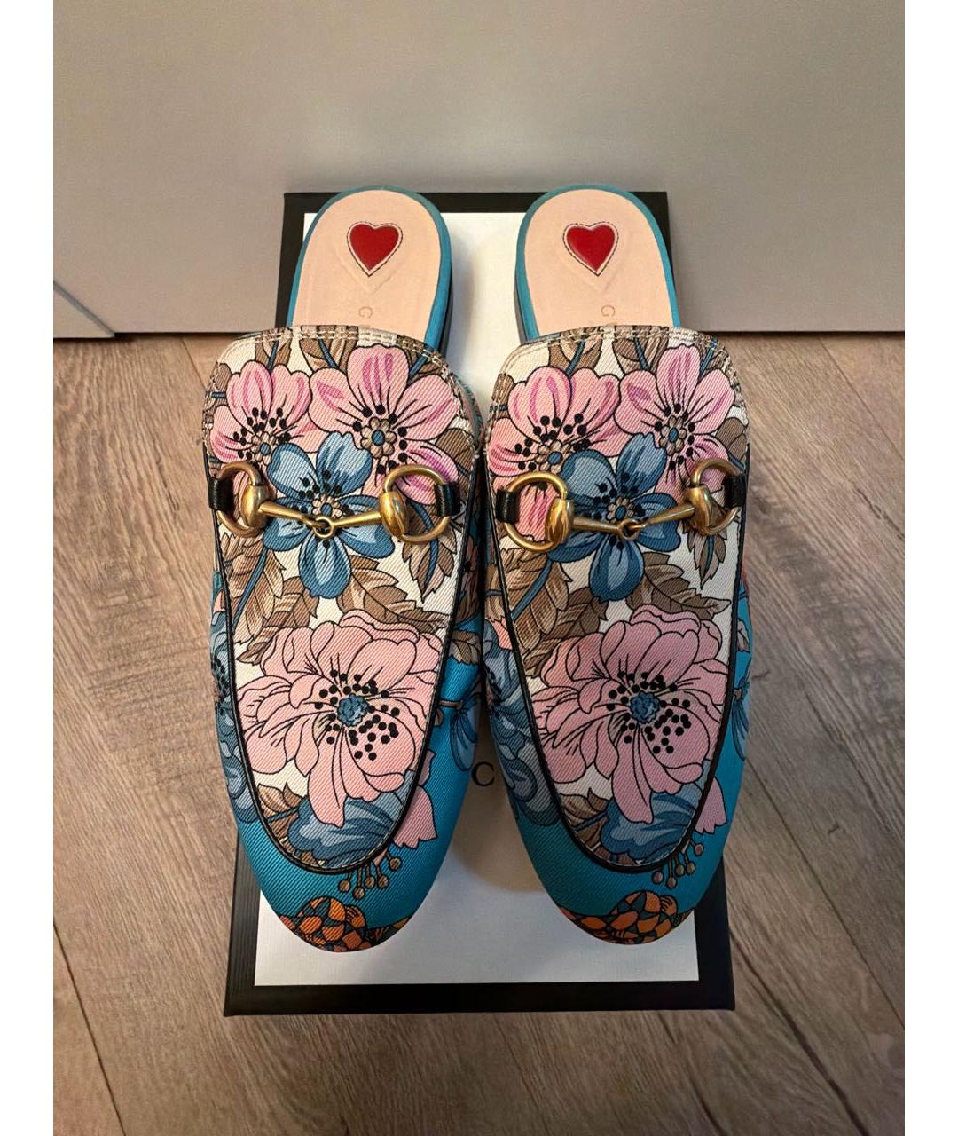 GUCCI Синие текстильные сабо, фото 2