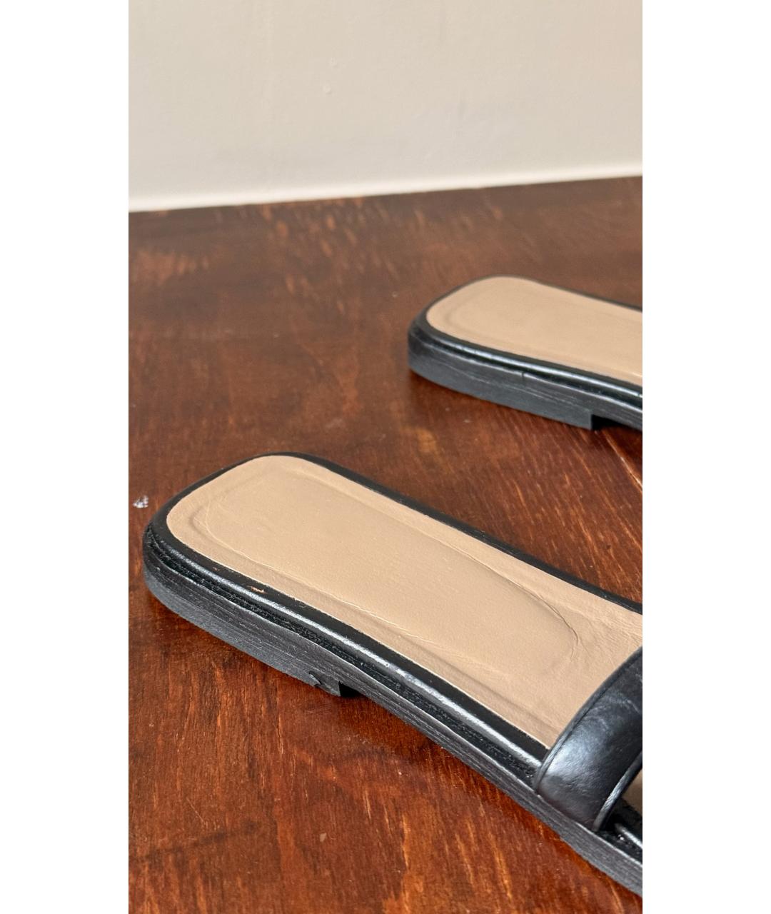 HERMES Черные кожаные шлепанцы, фото 4