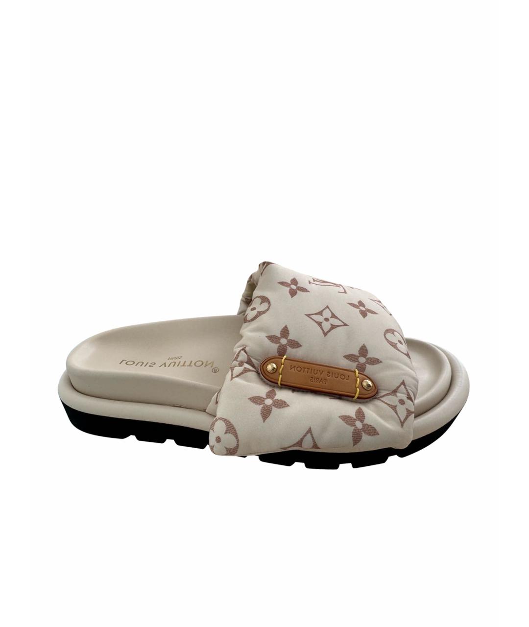 LOUIS VUITTON Бежевые текстильные шлепанцы, фото 9