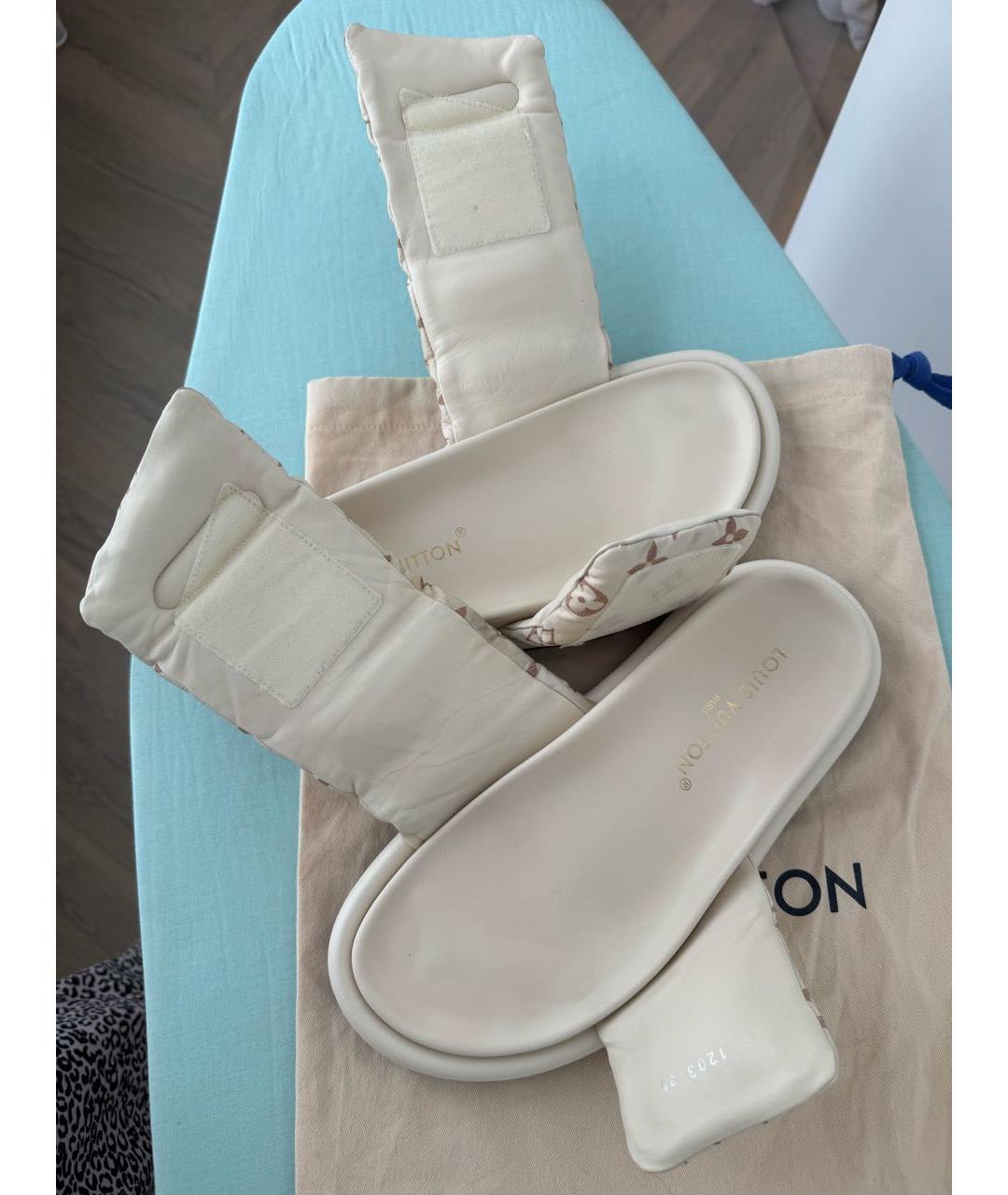LOUIS VUITTON Бежевые текстильные шлепанцы, фото 3