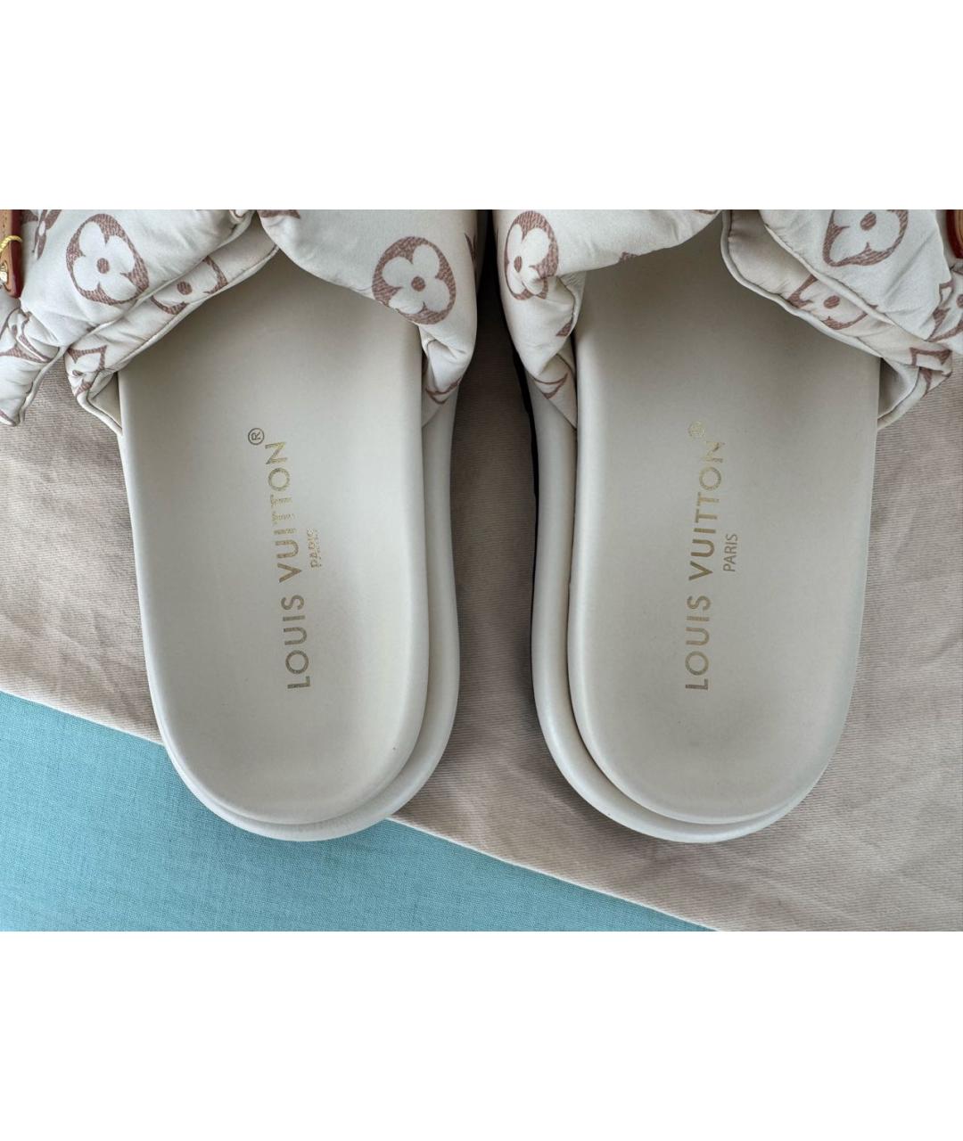 LOUIS VUITTON Бежевые текстильные шлепанцы, фото 6