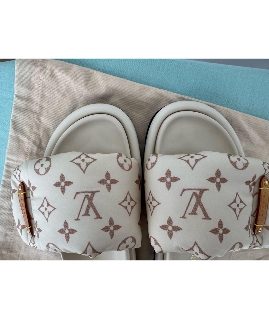 LOUIS VUITTON Бежевые текстильные шлепанцы, фото 7